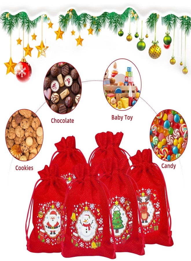 Yunaeduo Small Christmas Gift Bags - 24 Pcs Christmas Drawstring Gift Bags, 4in * 5.5in Bulk Burlap Holiday Treat Candy Goody Bags for Xmas Party Favor - Image 3